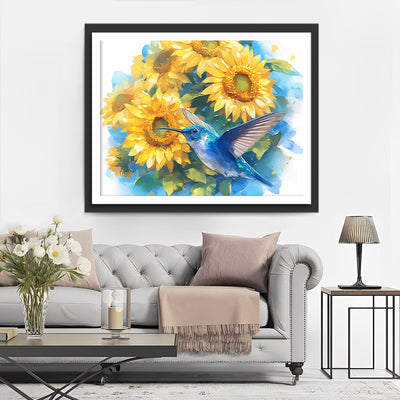 Blue Hummingbird and Sunflowers Diamond Painting