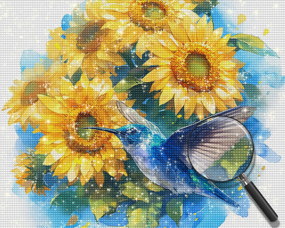 Blue Hummingbird and Sunflowers Diamond Painting