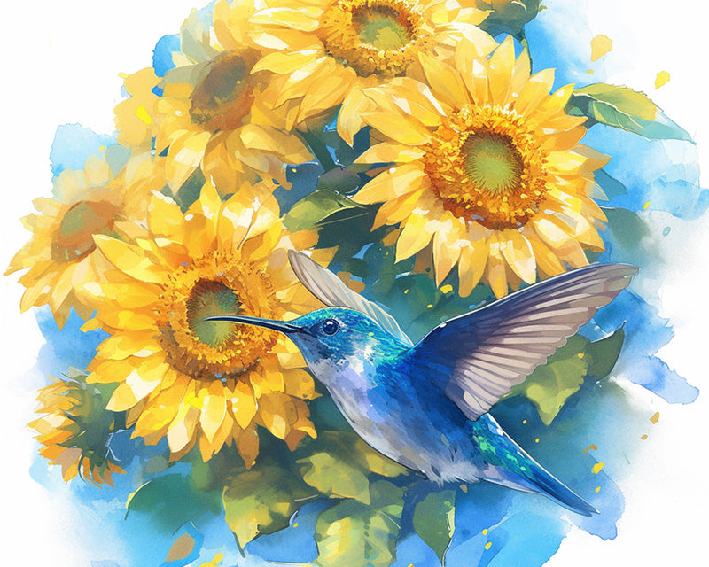 Blue Hummingbird and Sunflowers Diamond Painting