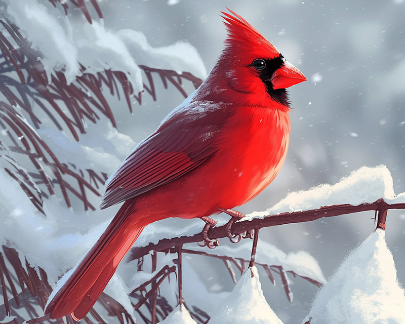 Red Bird in Snow Diamond Painting