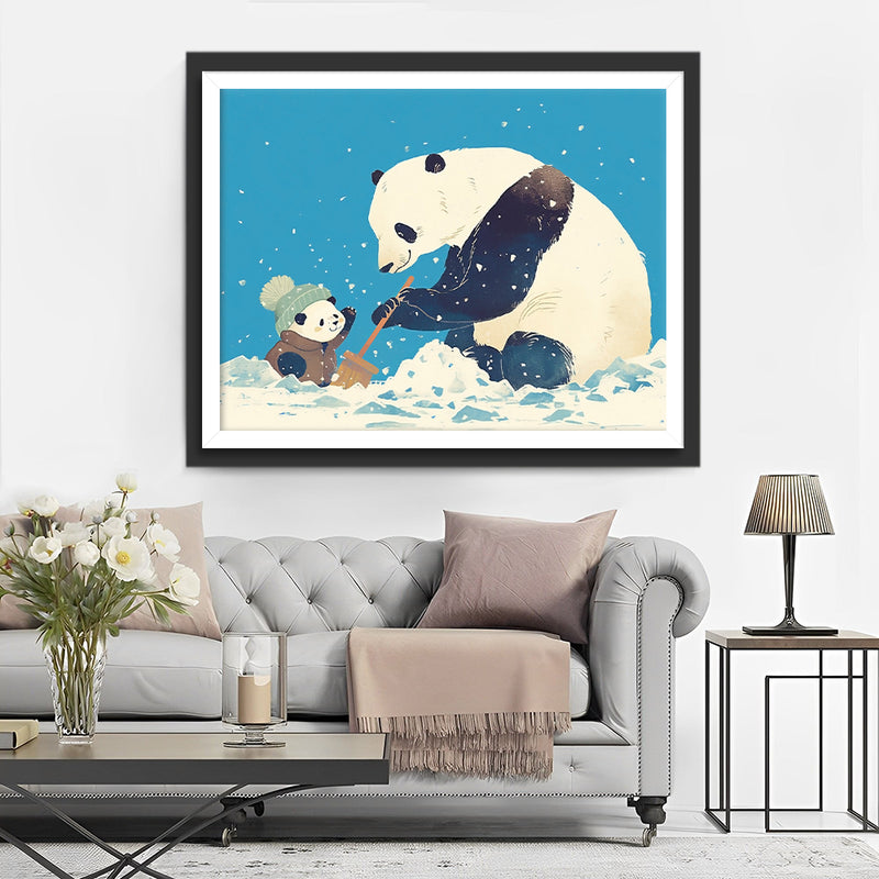 Panda and Baby Panda in Snow Diamond Painting