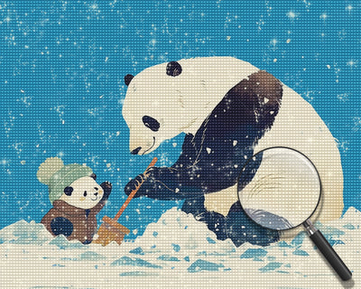 Panda and Baby Panda in Snow Diamond Painting