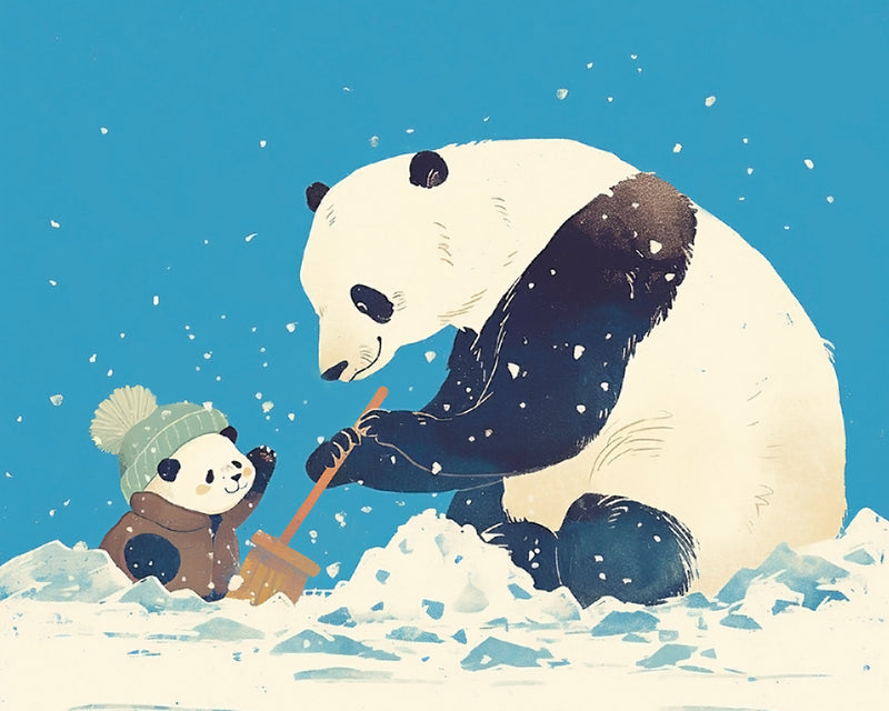 Panda and Baby Panda in Snow Diamond Painting