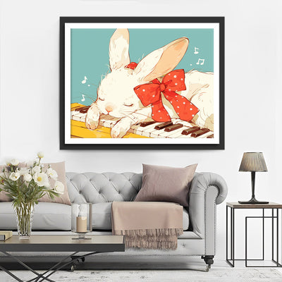 Cartoon White Rabbit on the Piano Diamond Painting