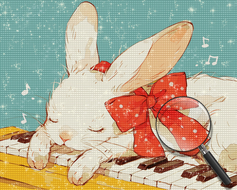 Cartoon White Rabbit on the Piano Diamond Painting