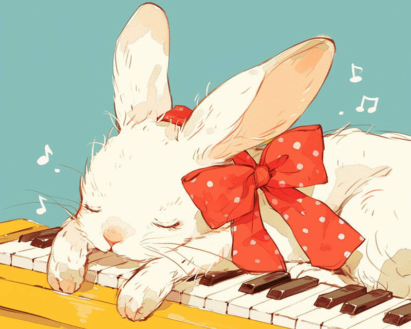 Cartoon White Rabbit on the Piano Diamond Painting