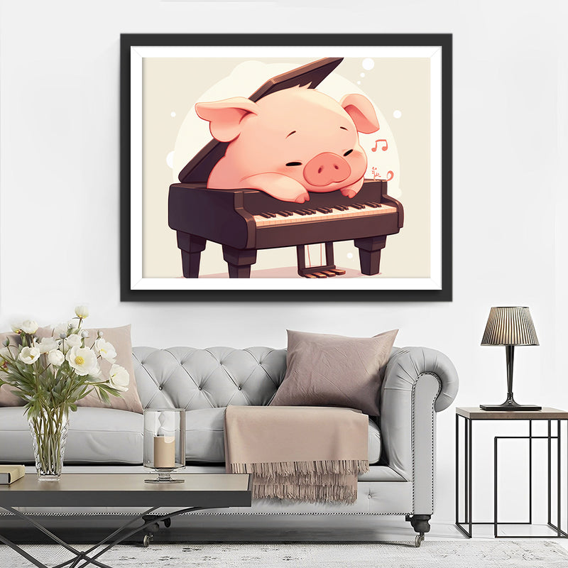 Cartoon Pig on the Piano Diamond Painting