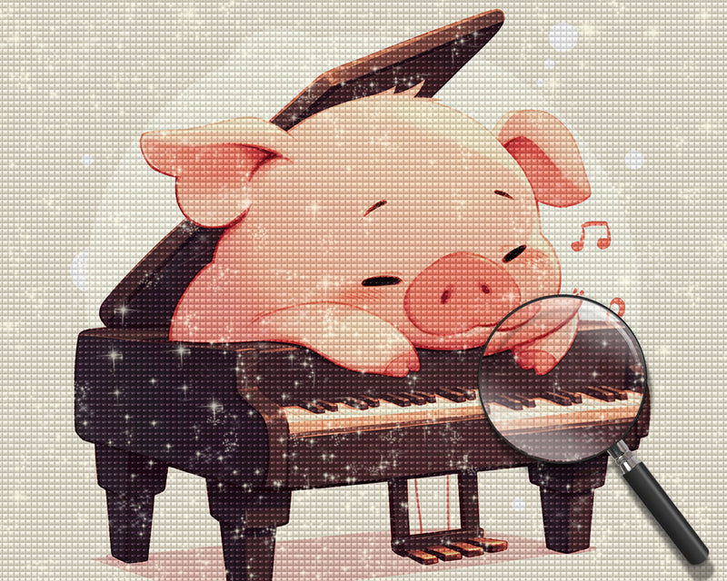 Cartoon Pig on the Piano Diamond Painting