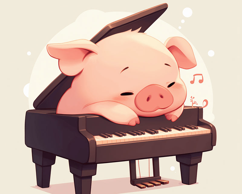 Cartoon Pig on the Piano Diamond Painting