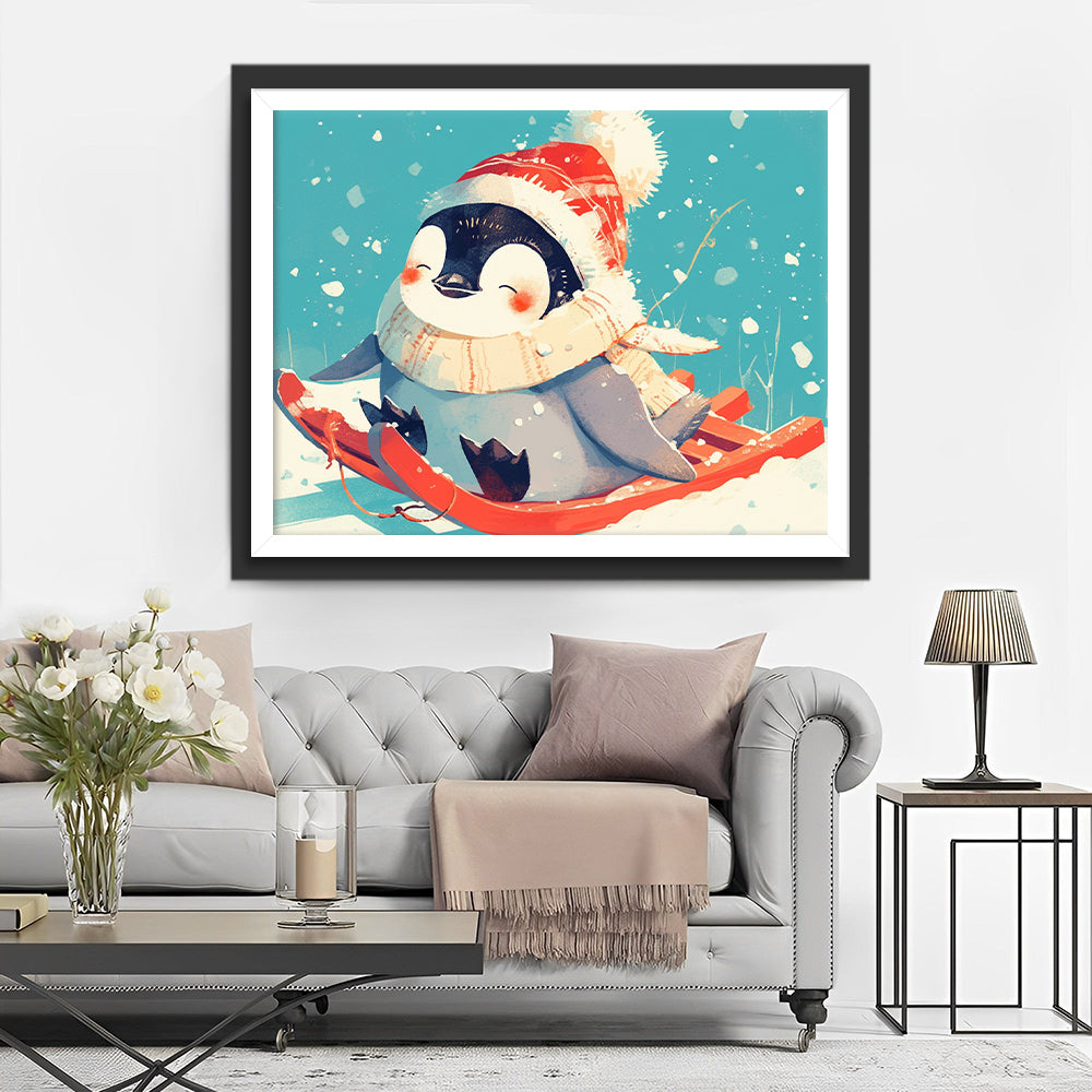 Skiing Little Penguin Diamond Painting