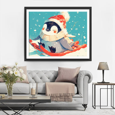 Skiing Little Penguin Diamond Painting