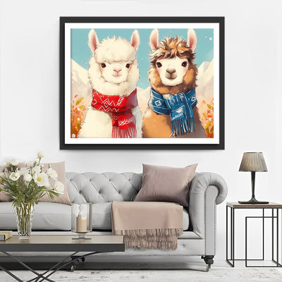 Two Alpacas with Scarves Diamond Painting