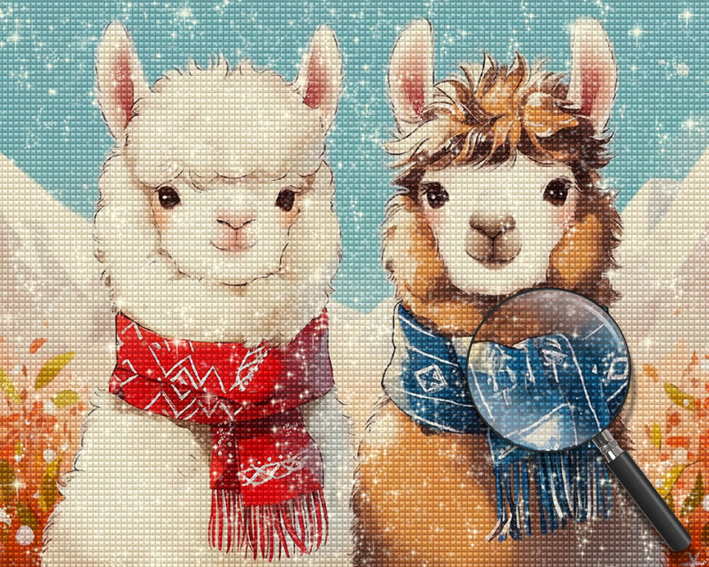 Two Alpacas with Scarves Diamond Painting