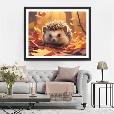 Hedgehog and Maple Leaves Diamond Painting