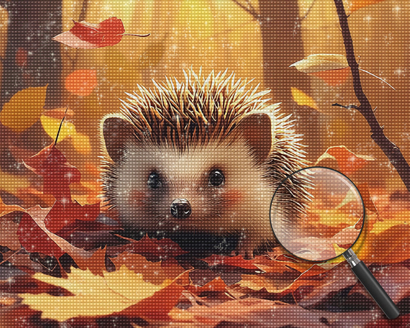 Hedgehog and Maple Leaves Diamond Painting