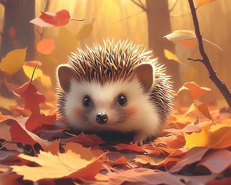 Hedgehog and Maple Leaves Diamond Painting