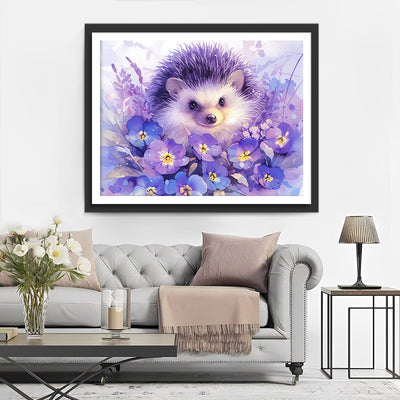 Purple Hedgehog and Flowers Diamond Painting