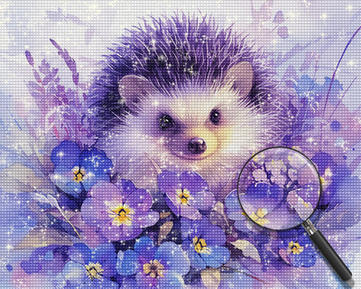 Purple Hedgehog and Flowers Diamond Painting