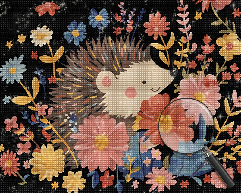 Cartoon Hedgehog with Flowers Diamond Painting