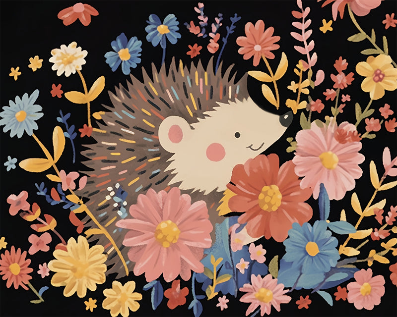 Cartoon Hedgehog with Flowers Diamond Painting