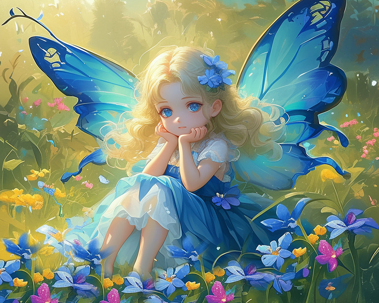 Cute Girl with Blue Wings Diamond Painting