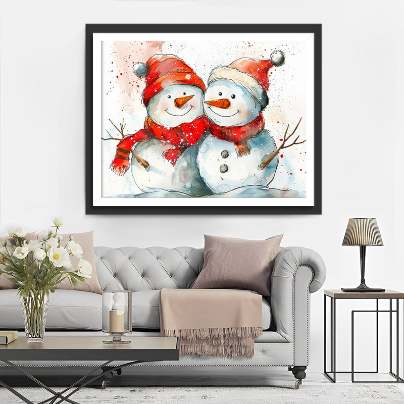 Christmas Snowmen with Red Hats and Scarves Diamond Painting