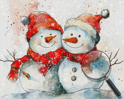 Christmas Snowmen with Red Hats and Scarves Diamond Painting