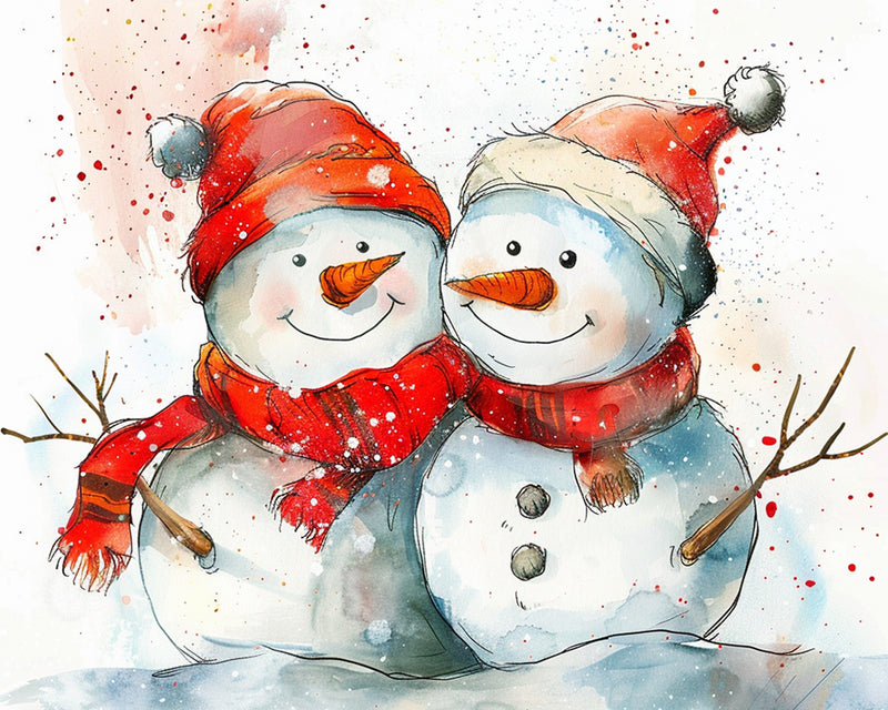 Christmas Snowmen with Red Hats and Scarves Diamond Painting