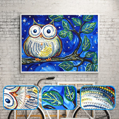 Candid Owl in the Night Special Shaped Drills Owl Diamond Painting