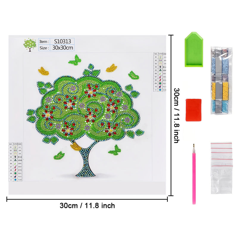 Green Butterfly Tree Special Shaped Drills Diamond Painting