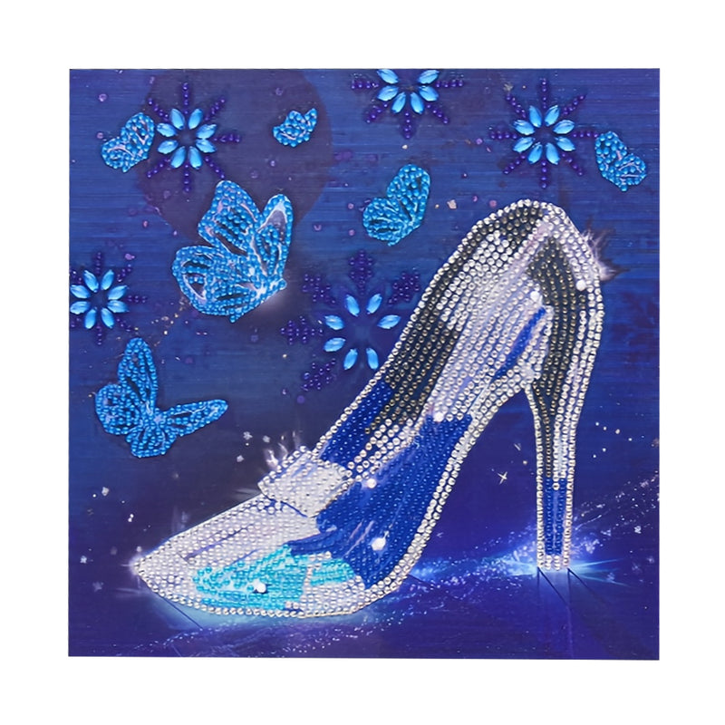 Blue Butterfly and Crystal High Heels Special Shaped Drills Diamond Painting