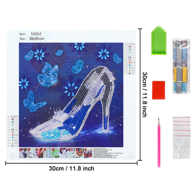 Blue Butterfly and Crystal High Heels Special Shaped Drills Diamond Painting