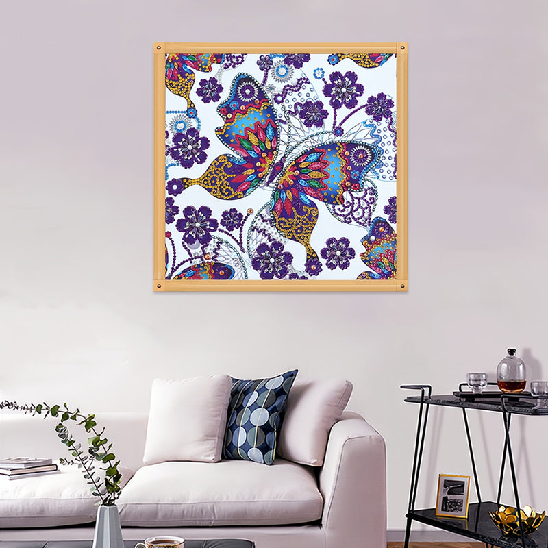 Butterfly and Purple Flowers Special Shaped Drills Diamond Painting