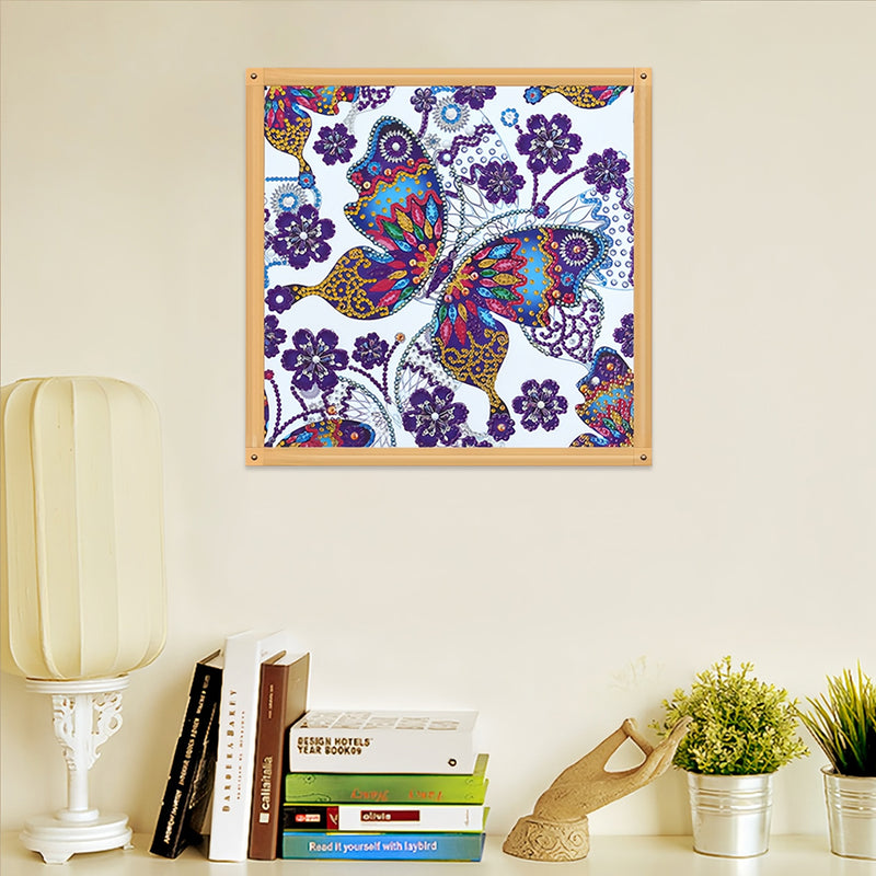 Butterfly and Purple Flowers Special Shaped Drills Diamond Painting