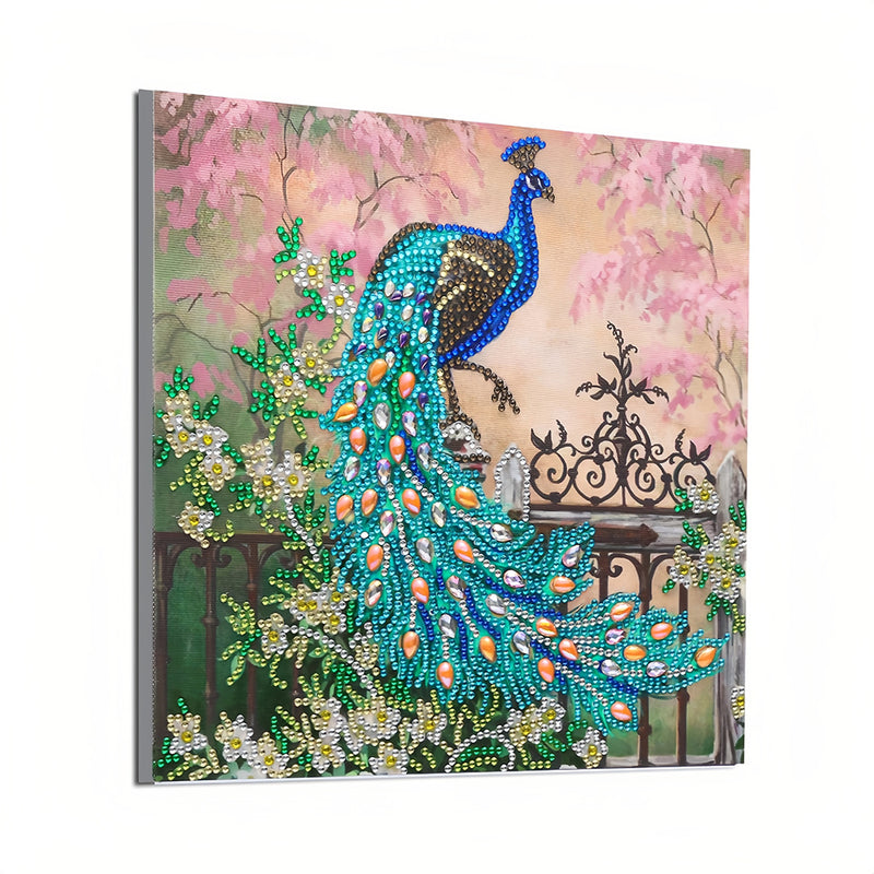 Green Peacock on the Fence Special Shaped Drills Diamond Painting