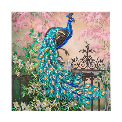 Green Peacock on the Fence Special Shaped Drills Diamond Painting