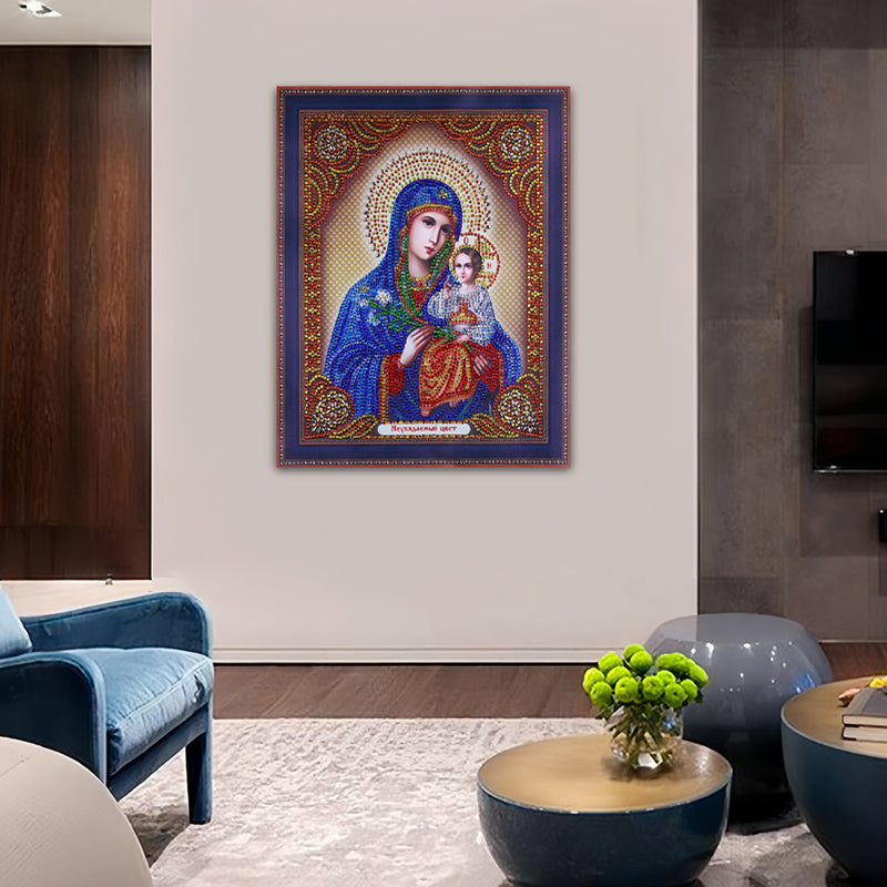 Virgin in Blue and Child Special Shaped Drills Diamond Painting