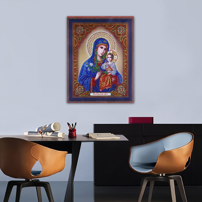 Virgin in Blue and Child Special Shaped Drills Diamond Painting