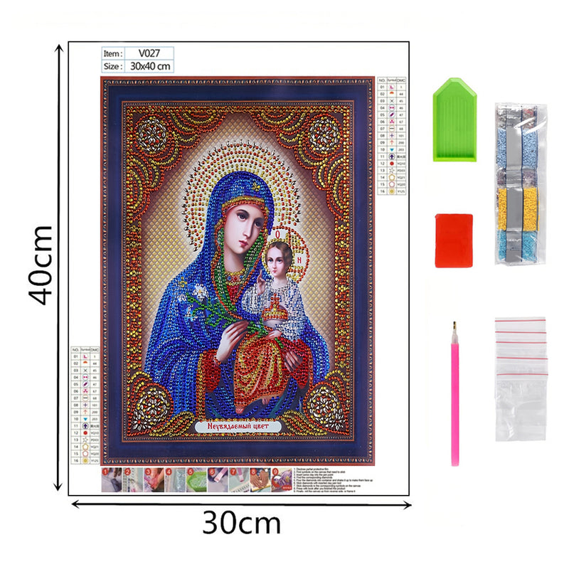 Virgin in Blue and Child Special Shaped Drills Diamond Painting