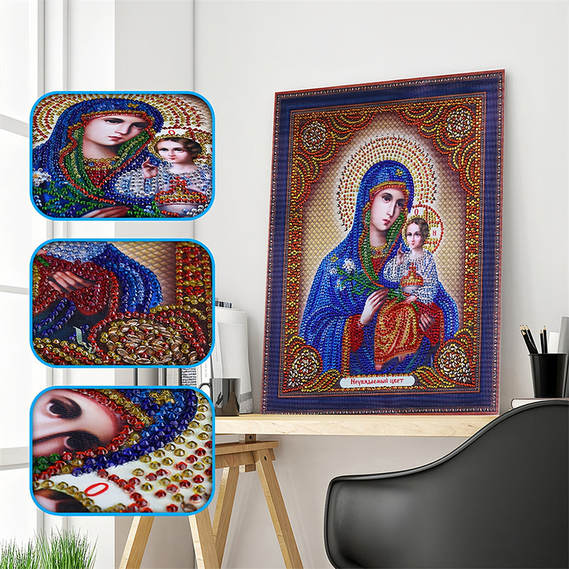 Virgin in Blue and Child Special Shaped Drills Diamond Painting