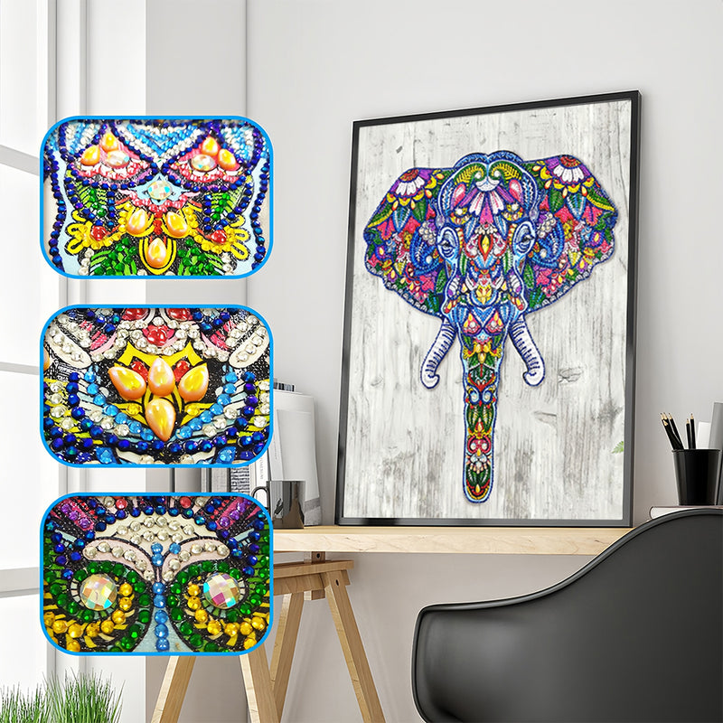 Flower Elephant Head Special Shaped Drills Diamond Painting