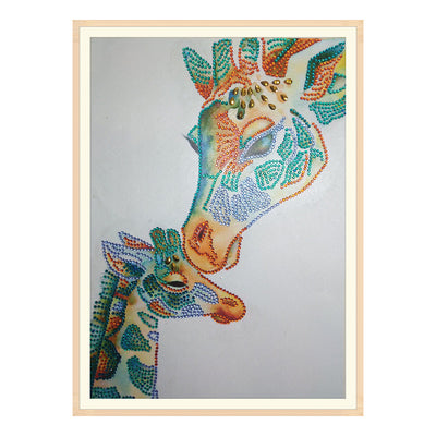 Green Giraffe Mother and Child Special Shaped Drills Diamond Painting