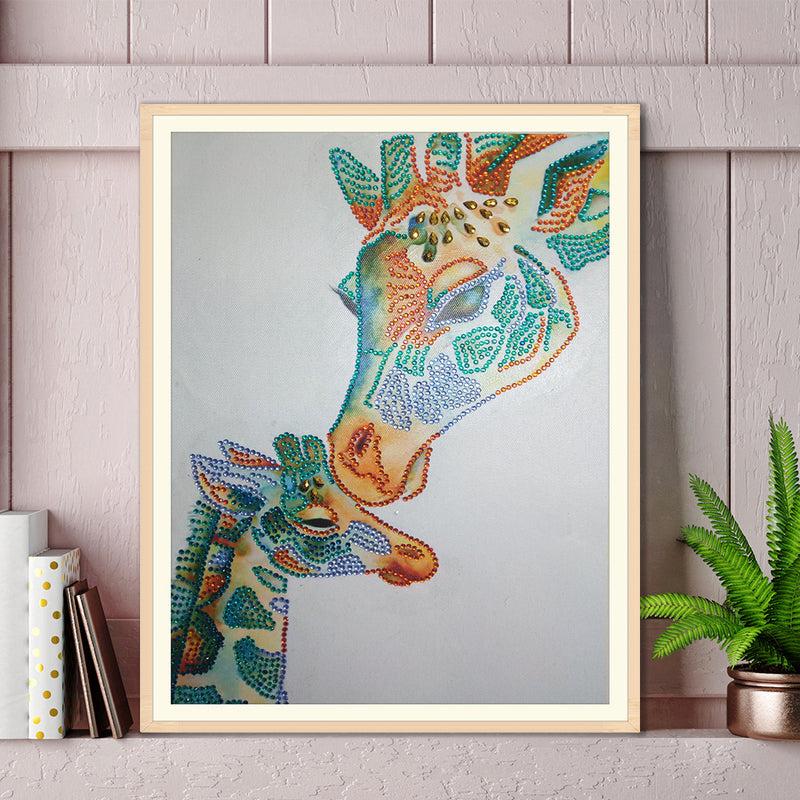 Green Giraffe Mother and Child Special Shaped Drills Diamond Painting