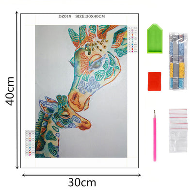 Green Giraffe Mother and Child Special Shaped Drills Diamond Painting