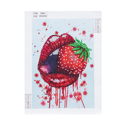 Red Lips Eating Strawberry Special Shaped Drills Diamond Painting