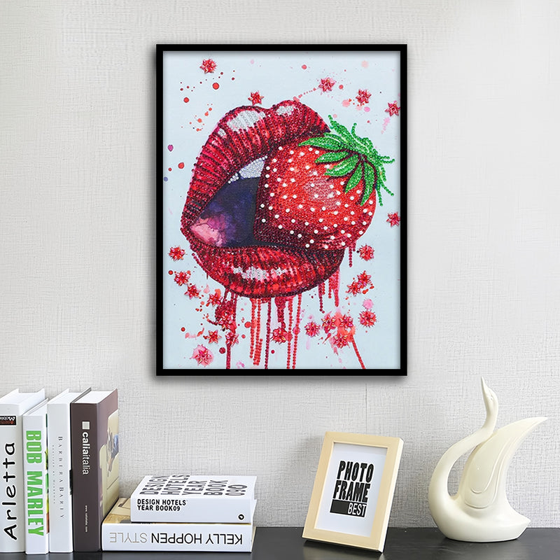 Red Lips Eating Strawberry Special Shaped Drills Diamond Painting