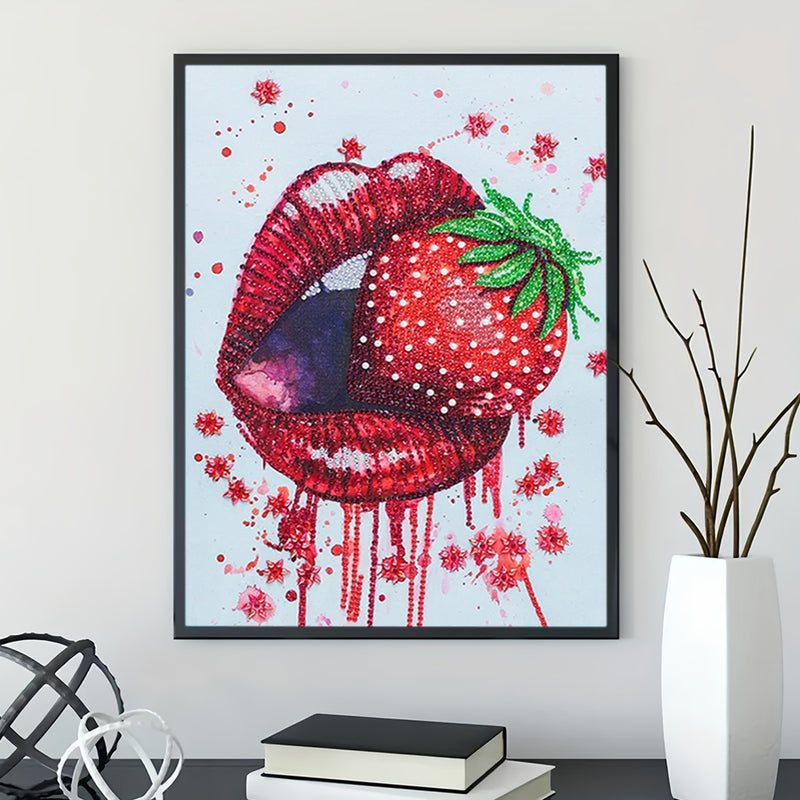 Red Lips Eating Strawberry Special Shaped Drills Diamond Painting