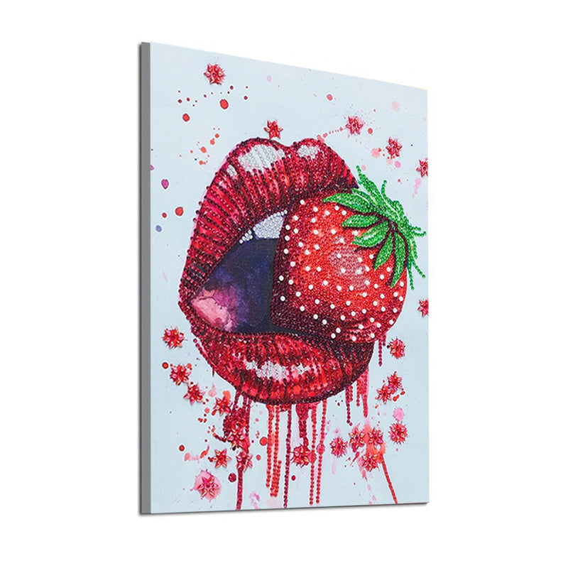 Red Lips Eating Strawberry Special Shaped Drills Diamond Painting