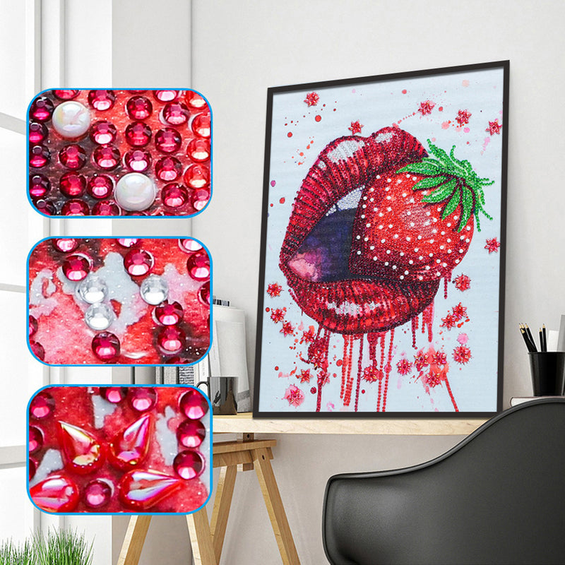 Red Lips Eating Strawberry Special Shaped Drills Diamond Painting