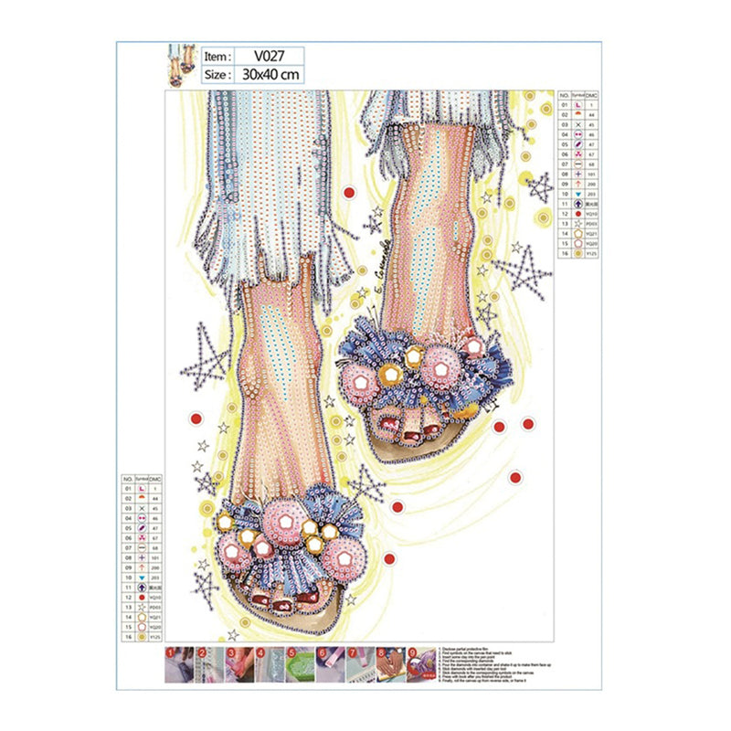 Girl Wearing Floral Slippers Special Shaped Drills Diamond Painting